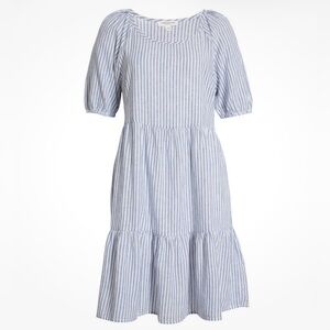 Beach Lunch Lounge Linen blend Midi Dress, Blue and White Stripe, Size Medium